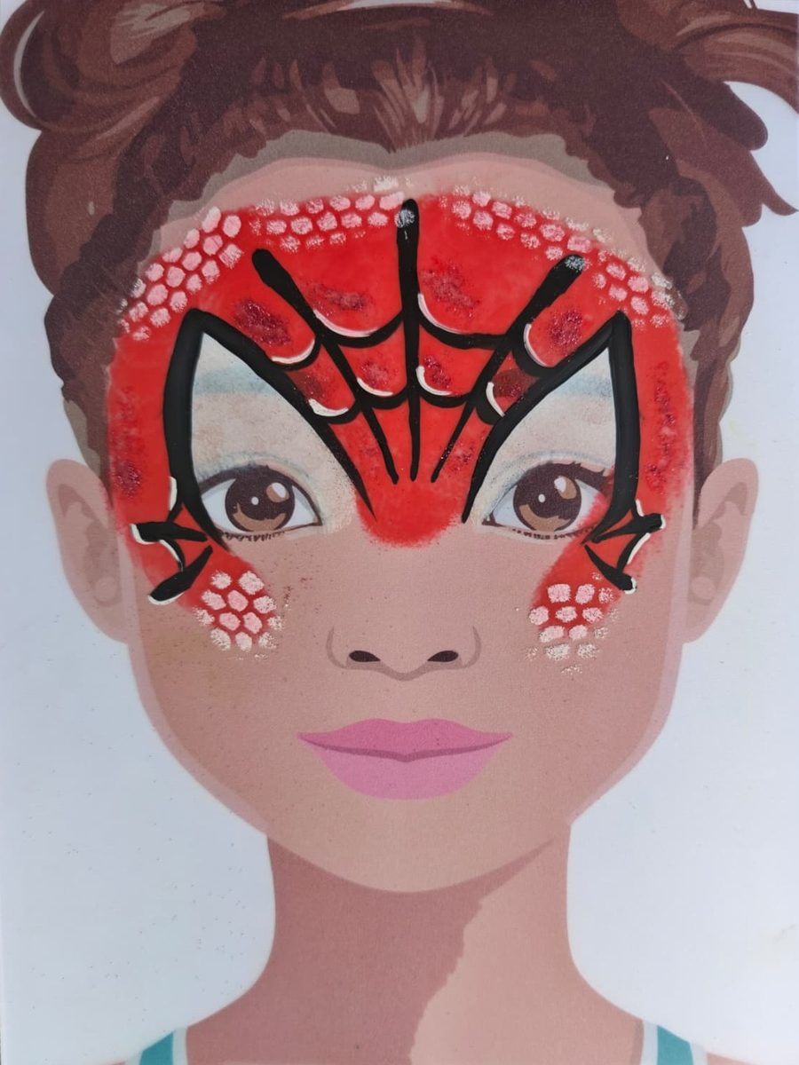 Motivvorlage: rote Spinnenmaske mit Netzmuster